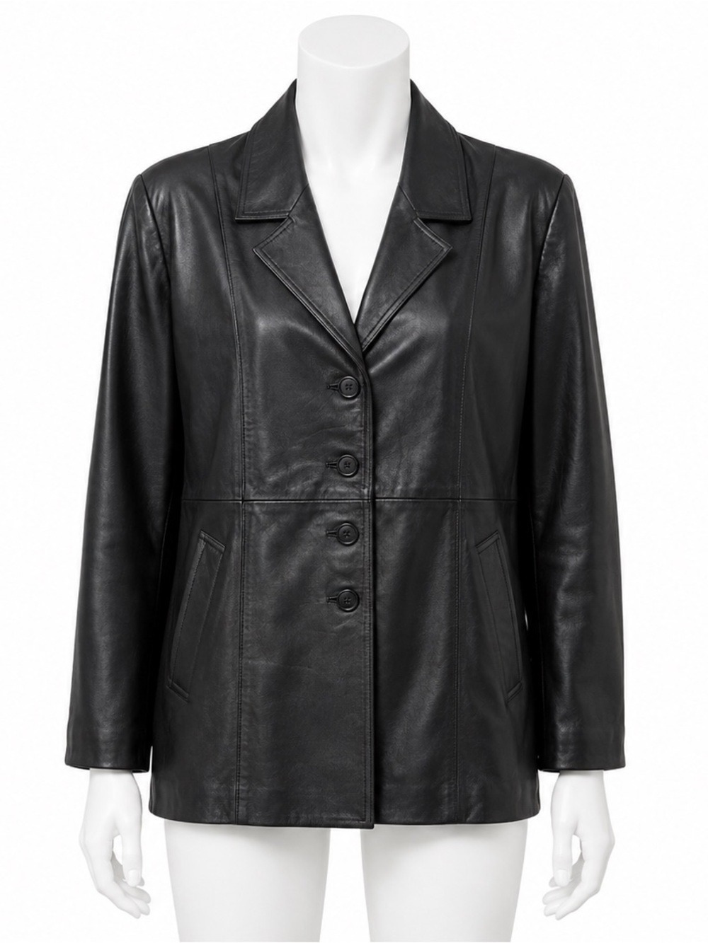 HL Real Leather Black Leather Blazer Car Coat Jacket Vintage Women's Size XL